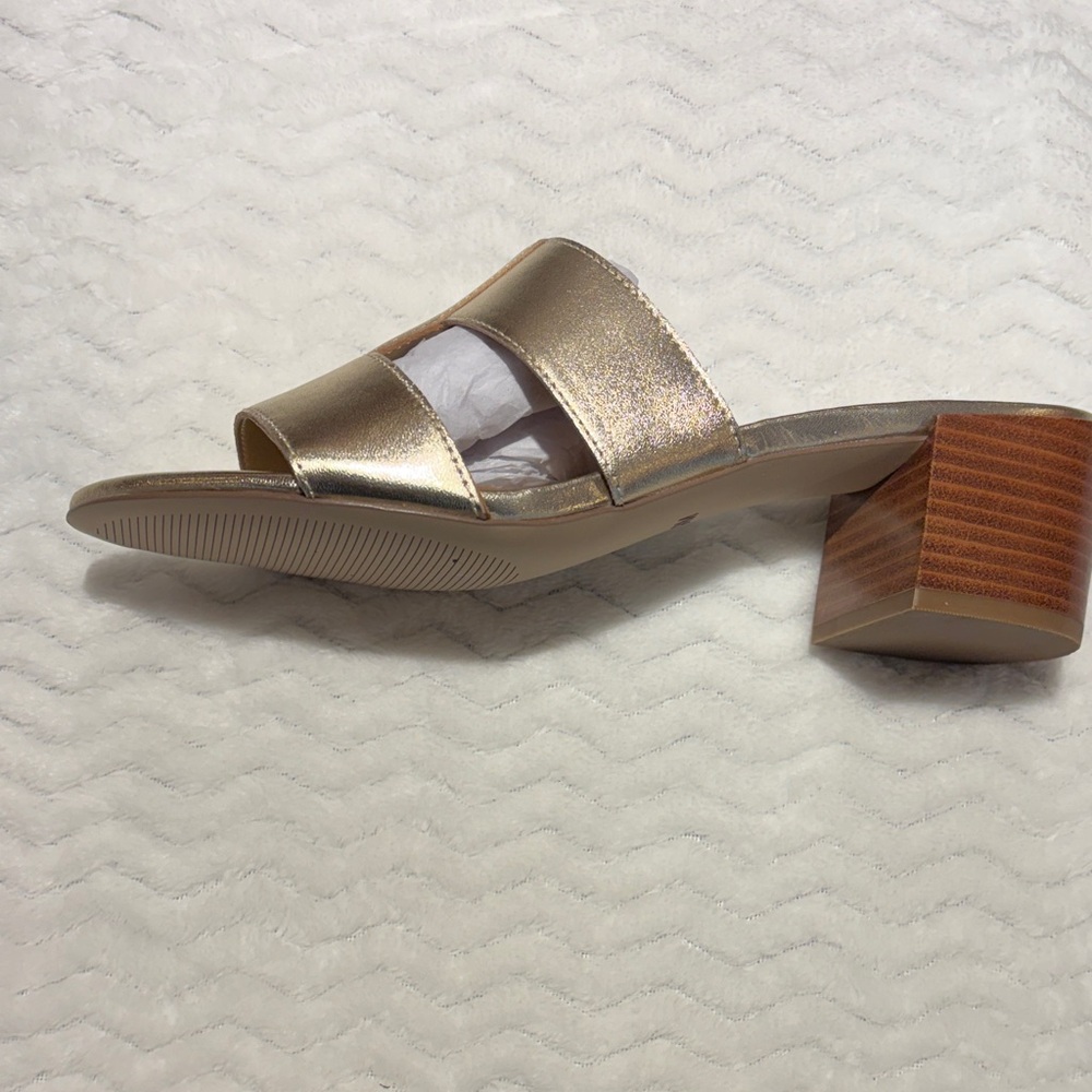 Talbots Metallic Gold Double-Strap Block Heel Slide